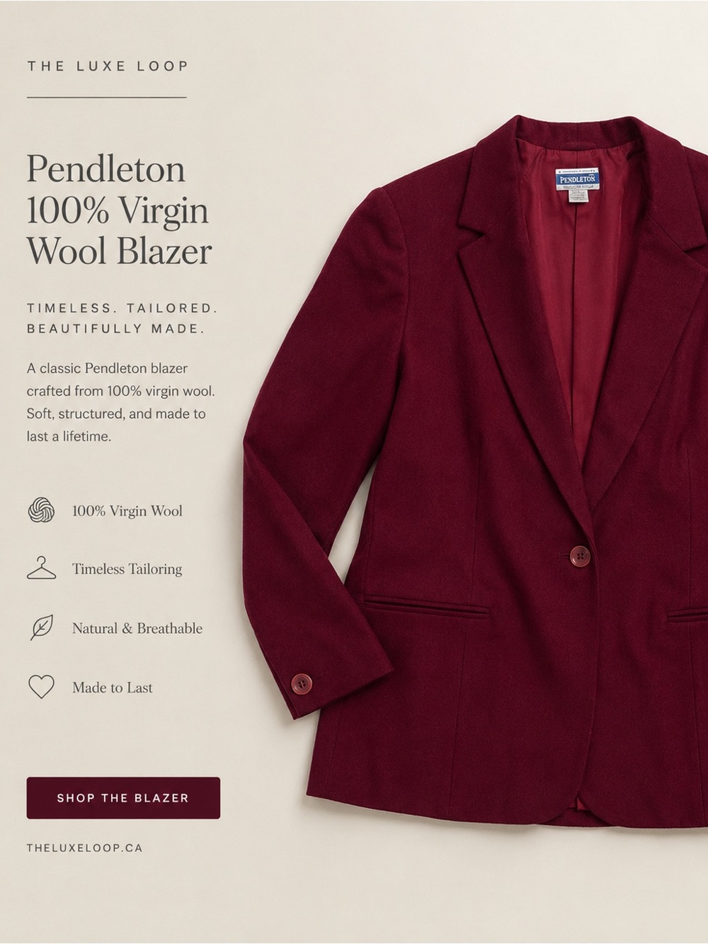 Pendleton Women's Wine Red Wool Blazer